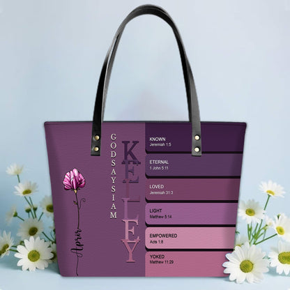 SET - Personalized Leather Tote Bag with Bible Verses – Uncover the sacred meaning of your name – Custom Faith-Inspired Handbag | CHRISTIANARTBAG Leather TOTE Bag