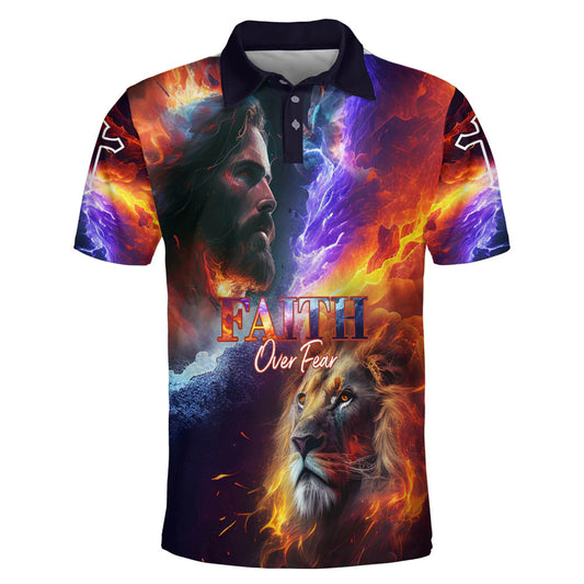 Christianartbag Polo Shirt, Faith Over Fear Jesus And Lion Polo Shirt, Christian Shirts & Shorts. - Christian Art Bag