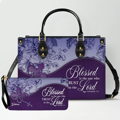 Personalized Christian Leather Handbag and Long Wallet Set – Custom Name, Faith-Inspired Gift for Women