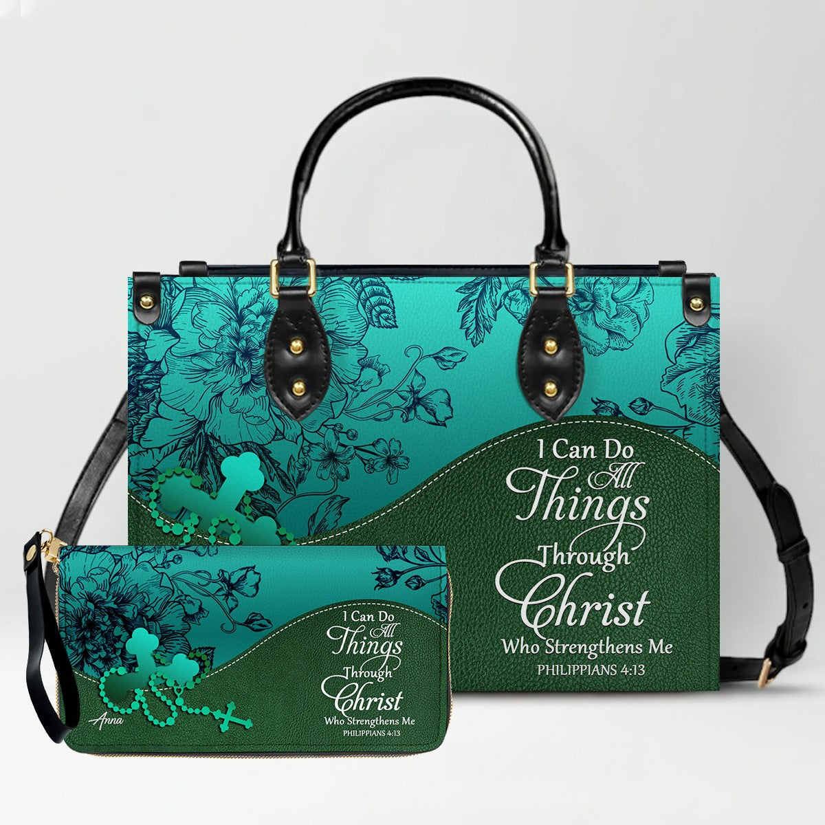 Personalized Leather Handbag Set – Custom Name Christian Purse with Bible Verse | CHRISTIANARTBAG Faith Gift for Women