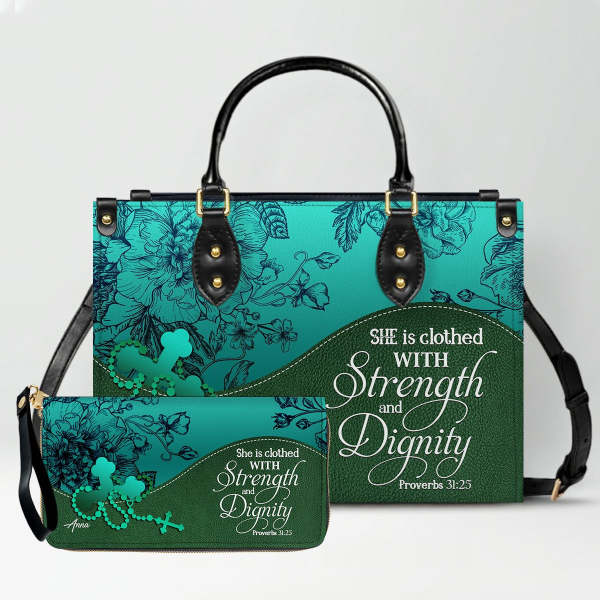 Personalized Leather Handbag Set – Custom Name Christian Purse with Bible Verse | CHRISTIANARTBAG Faith Gift for Women