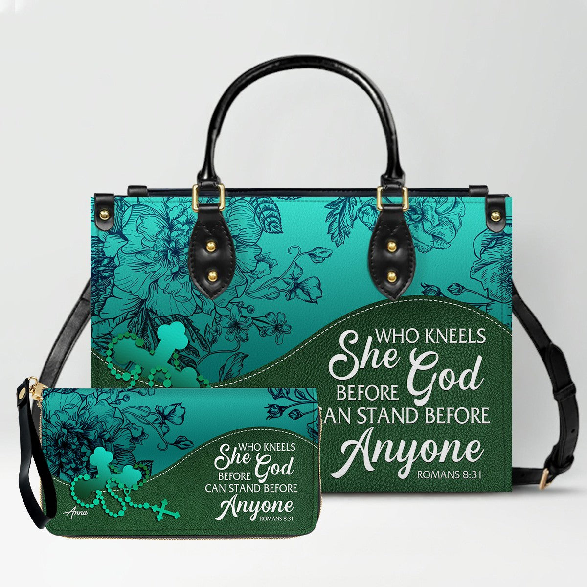 Personalized Leather Handbag Set – Custom Name Christian Purse with Bible Verse | CHRISTIANARTBAG Faith Gift for Women