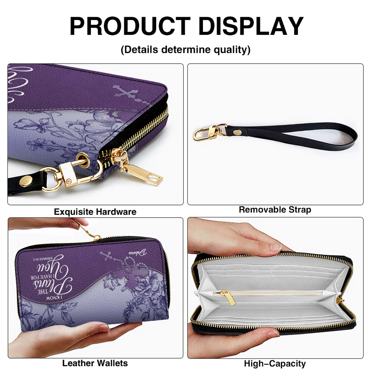 Personalized Christian Leather Handbag and Long Wallet Set – Custom Name, Faith-Inspired Gift for Women