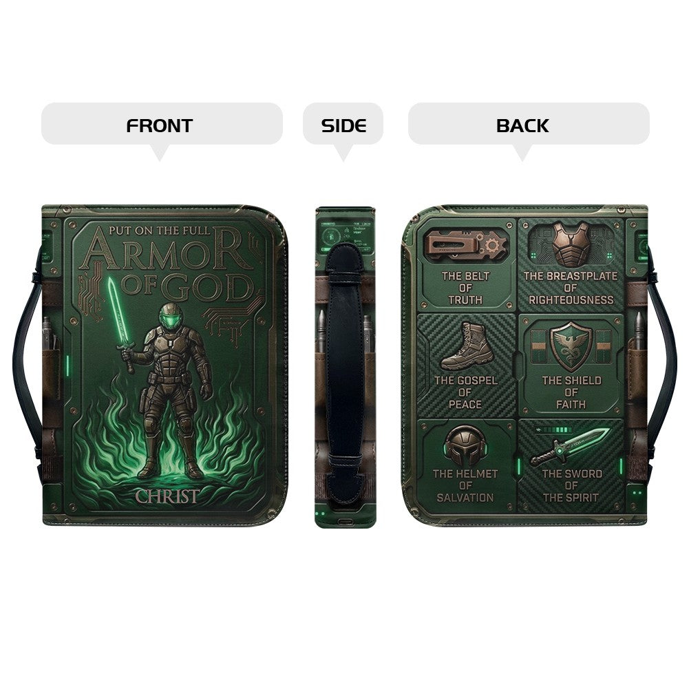 Personalized Bible Cover Armor of God | Custom Name Leather Bible Case with Handle | Christian Gift for Men Women | CHRISTIANARTBAG BLACK02060926
