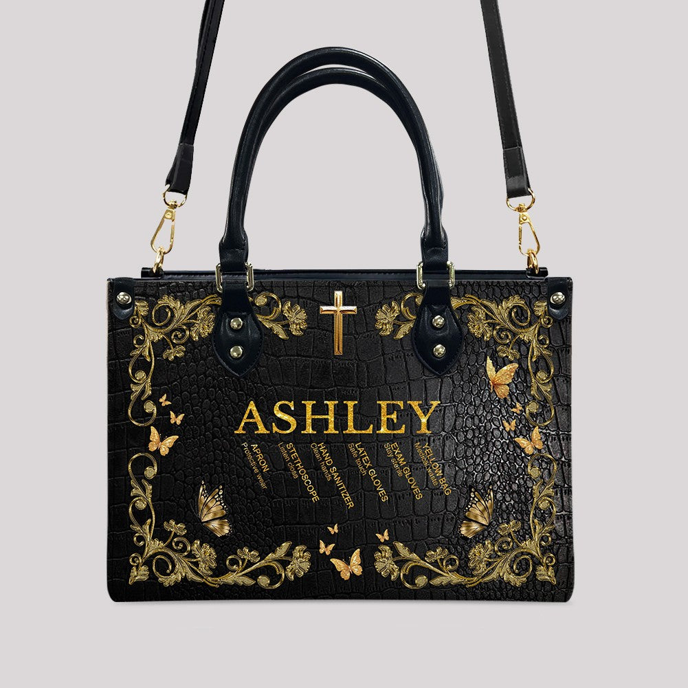 Personalized Leather Handbag for Teachers - Custom Name & Career Acrostic Alphabet Gift