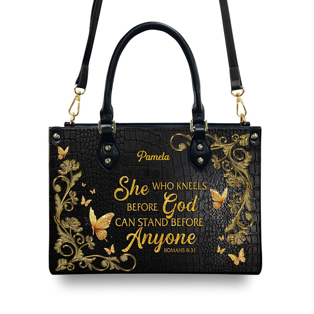 CHRISTIANARTBAG Handbags - She Who Kneels Before GOD - Custom Bible Verses Name & Color - Personalized Leather Handbag - CABLTB01040625