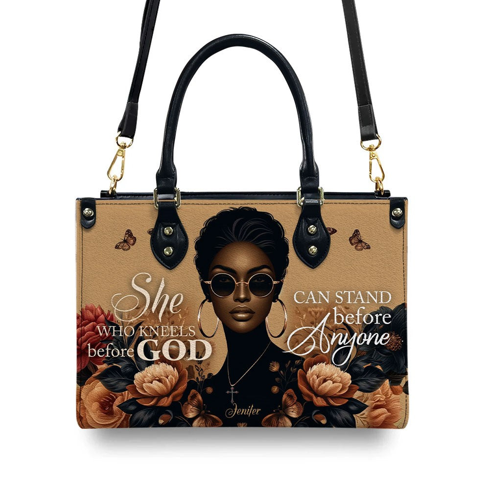 Divine Confidence Leather Tote - 'She Who Kneels' Customizable Handbag by CHRISTIANARTBAG CABLTHB02170424.