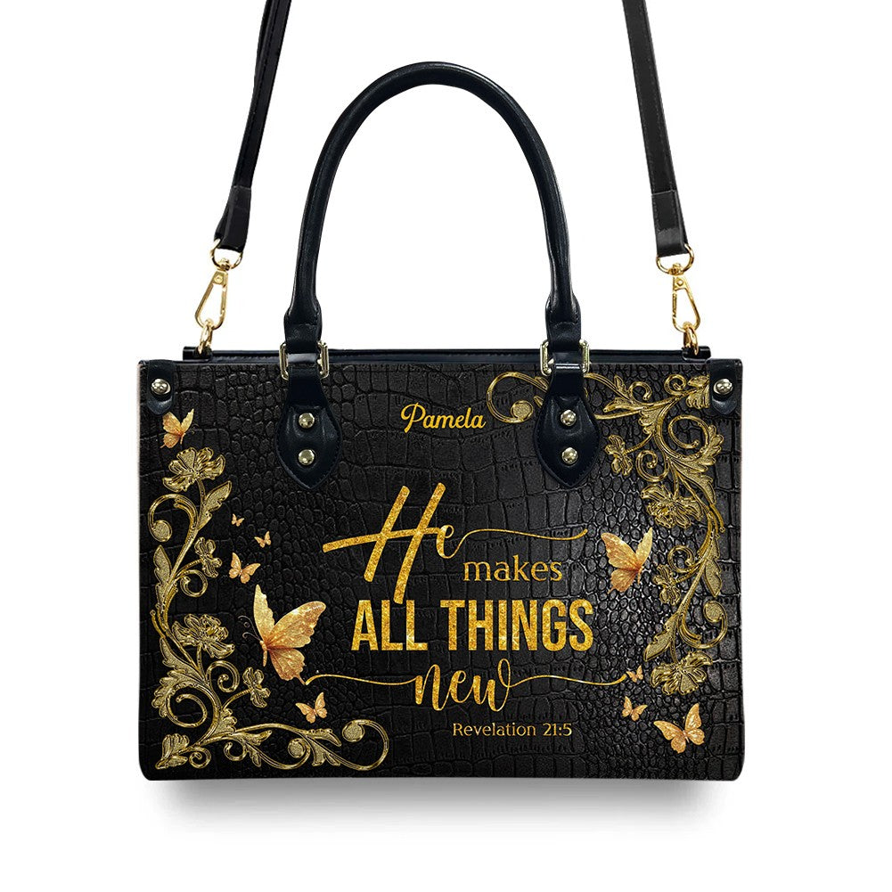 Personalized Leather Handbag – Redeemed in Grace – He makes all things new – Revelation 21:5 | CHRISTIANARTBAG
