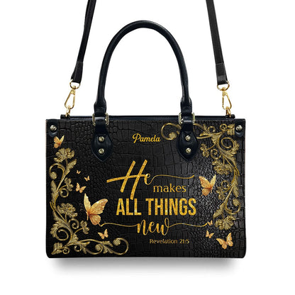 Personalized Leather Handbag – Redeemed in Grace – He makes all things new – Revelation 21:5 | CHRISTIANARTBAG