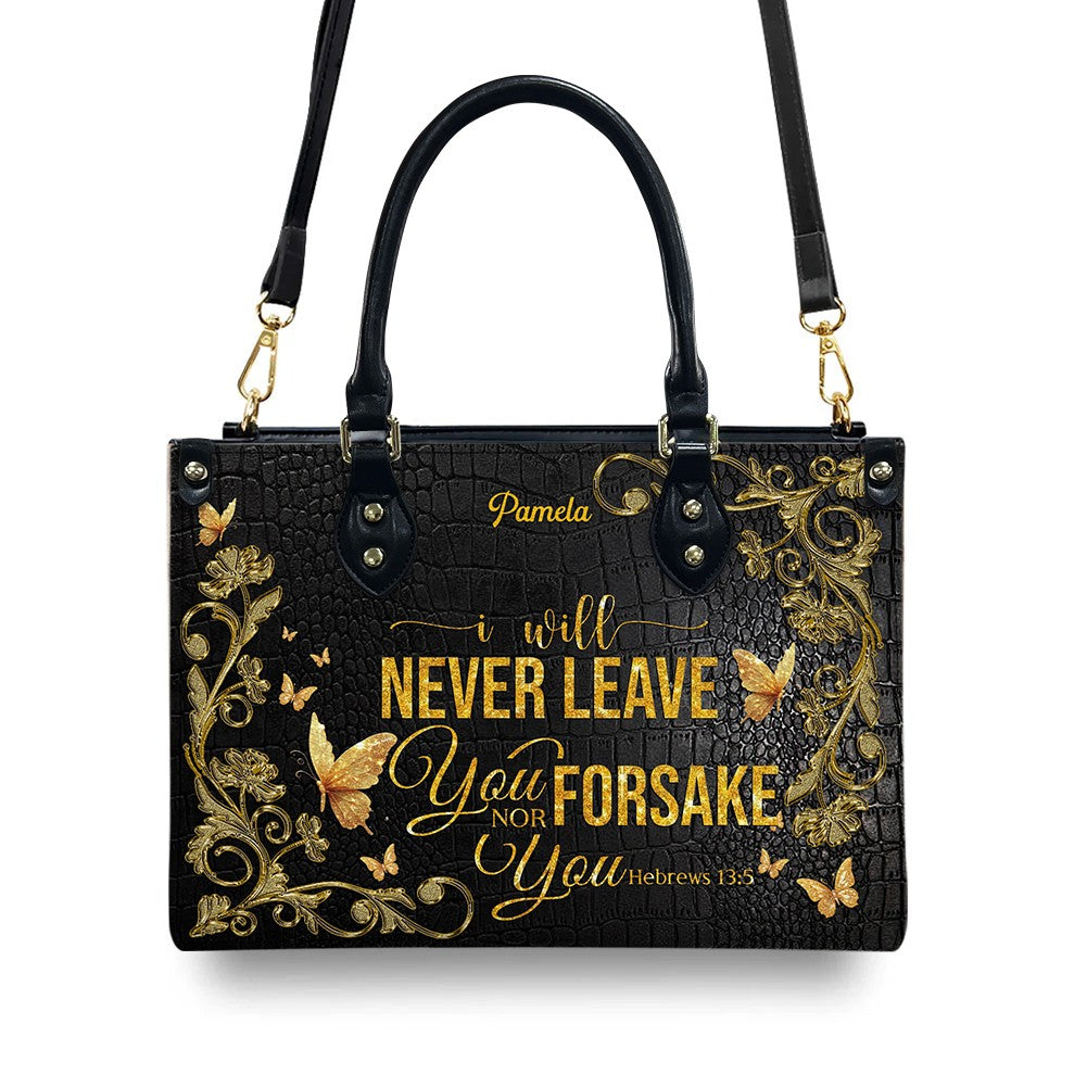 Personalized Leather Handbag – Alone but Not Lonely – I will never leave you nor forsake you – Hebrews 13:5 | CHRISTIANARTBAG