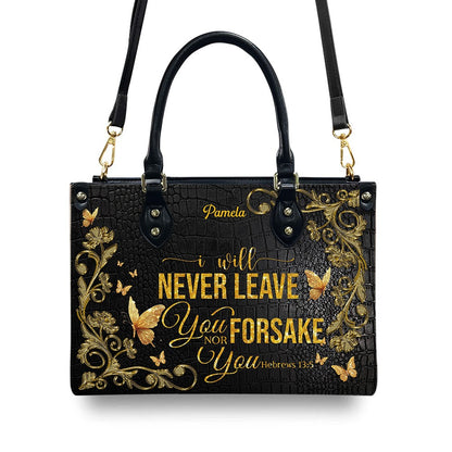 Personalized Leather Handbag – Alone but Not Lonely – I will never leave you nor forsake you – Hebrews 13:5 | CHRISTIANARTBAG