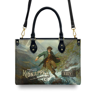 Personalized Leather Handbag – "Kidnapped" Book Cover Design | Custom Name | ChristianArtBag™