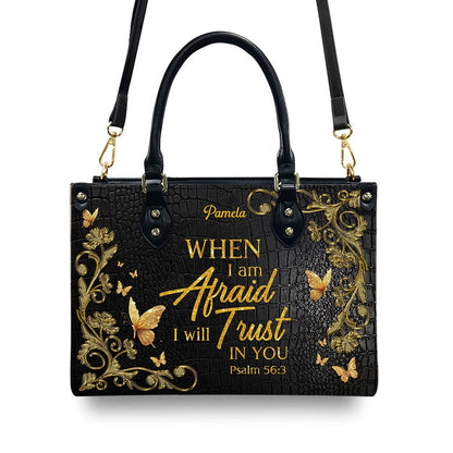 Personalized Leather Handbag – Steadfast in the storm – When I am afraid, I will trust in you – Proverbs Psalm 56:3 | CHRISTIANARTBAG