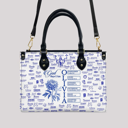 Personalized Leather Tote Bag with Name & Birth Month Flower – Custom Christian Handbag