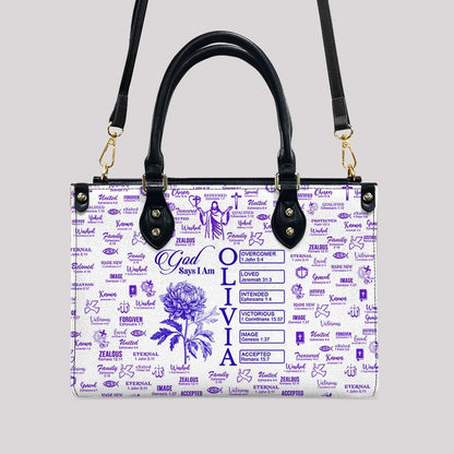 Personalized Leather Tote Bag with Name & Birth Month Flower – Custom Christian Handbag