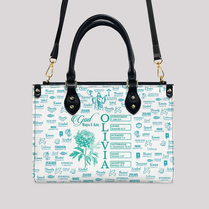 Personalized Leather Tote Bag with Name & Birth Month Flower – Custom Christian Handbag