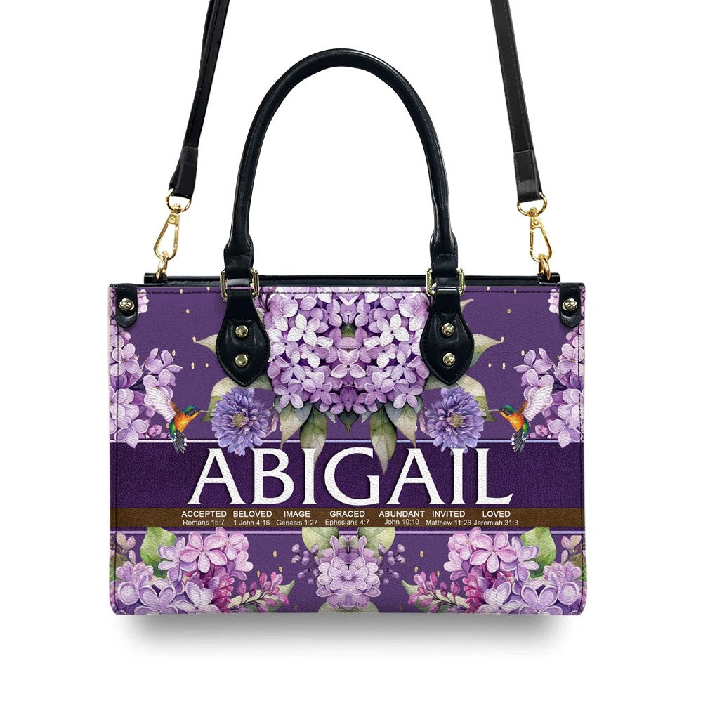 Christianartbag Handbags- Uncover the sacred meaning of your name - Leather Handbag Purple - Personalized Bags - Gifts for Women - Christmas Gift - CABLTB02271024.