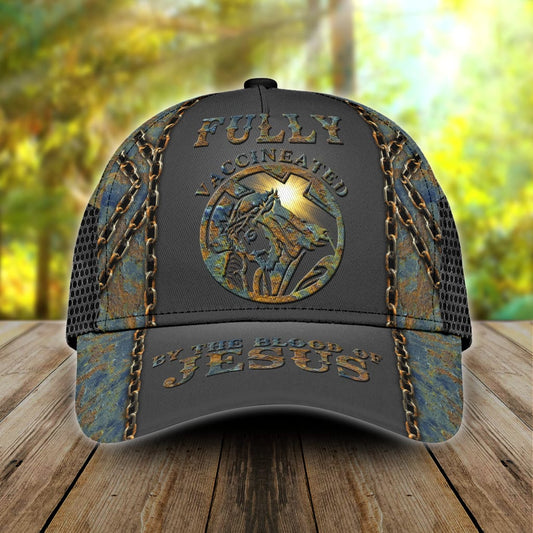 Christianartbag Hat, Personalized Name Classic Cap with Fully Vaccinated By The Blood Of Jesus Design, Personalized Hat, Christian Hat, CABHAT07141223. - Christian Art Bag