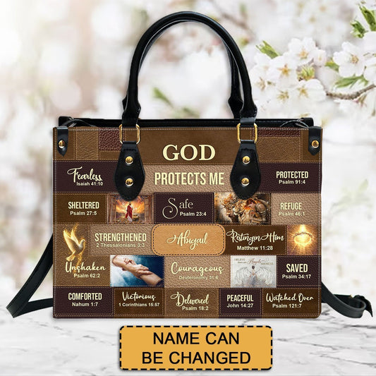 Personalized Christian Leather Handbag – Bible Verse Faith, Love & Protection Tote by CHRISTIANARTBAG