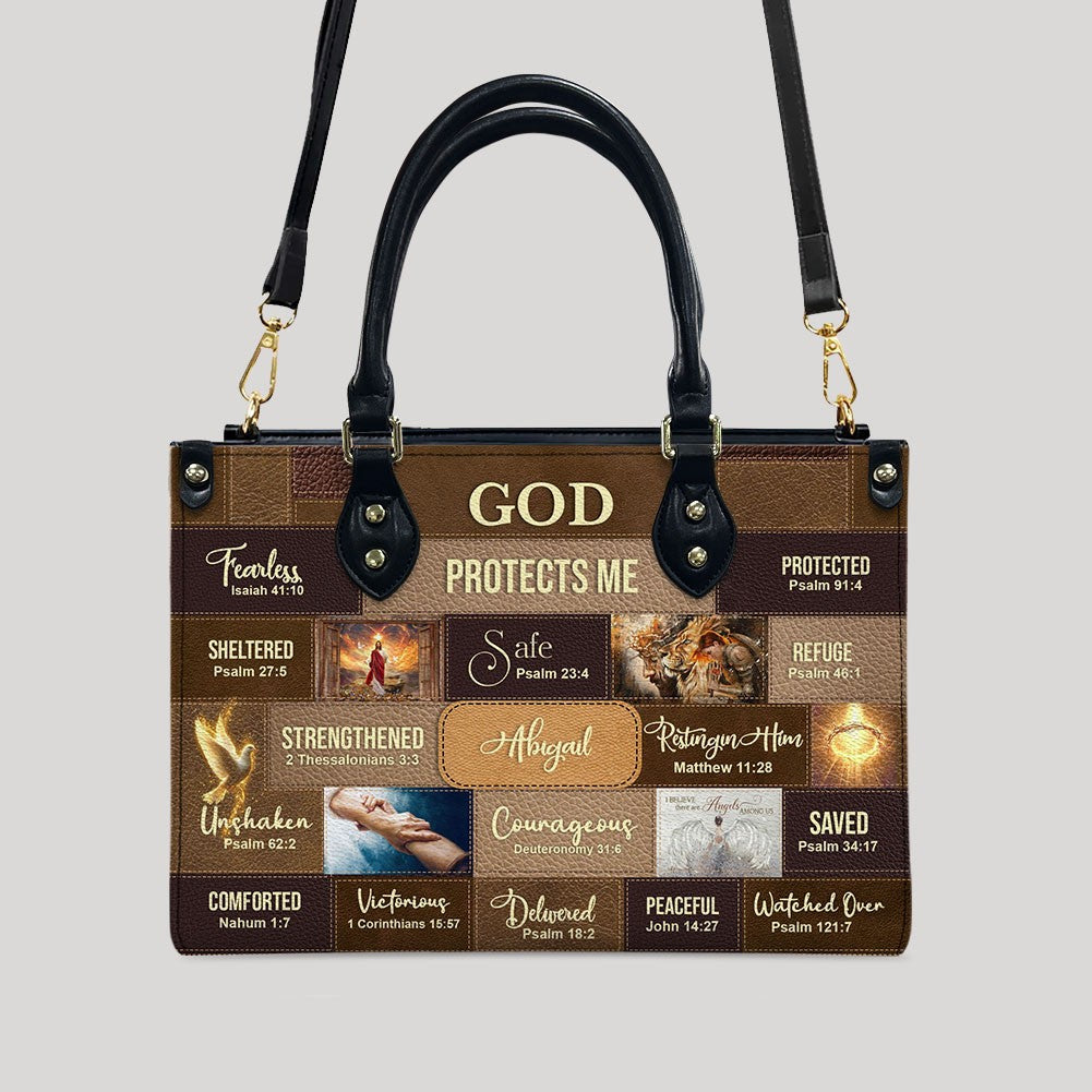 Personalized Christian Leather Handbag – Bible Verse Faith, Love & Protection Tote by CHRISTIANARTBAG
