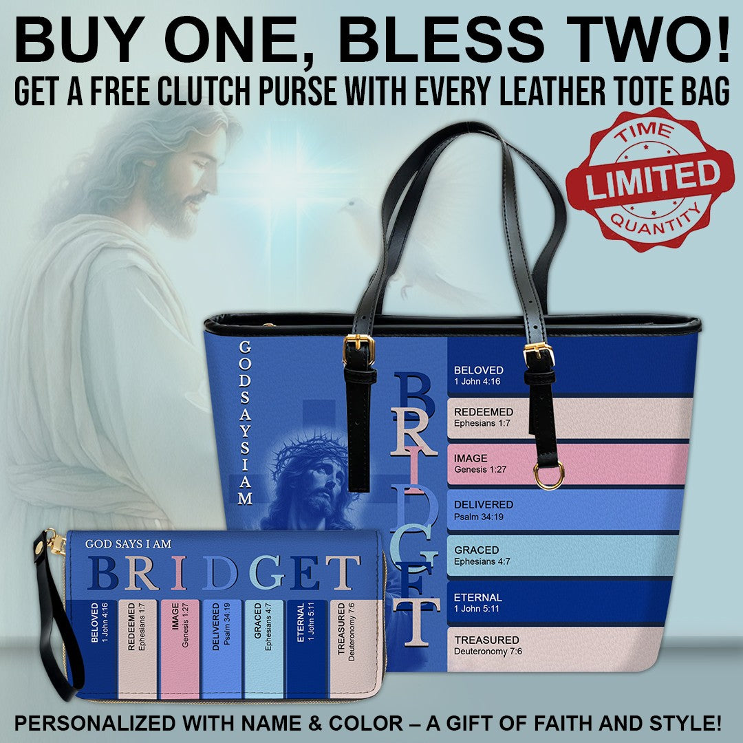 Uncover the sacred meaning of your name - Personalized Leather TOTE Bag – Free Clutch Purse Gift | CHRISTIANARTBAG