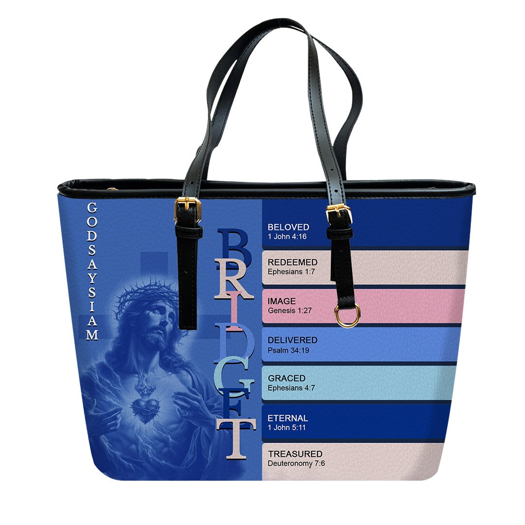 Uncover the sacred meaning of your name - Personalized Leather TOTE Bag – Free Clutch Purse Gift | CHRISTIANARTBAG