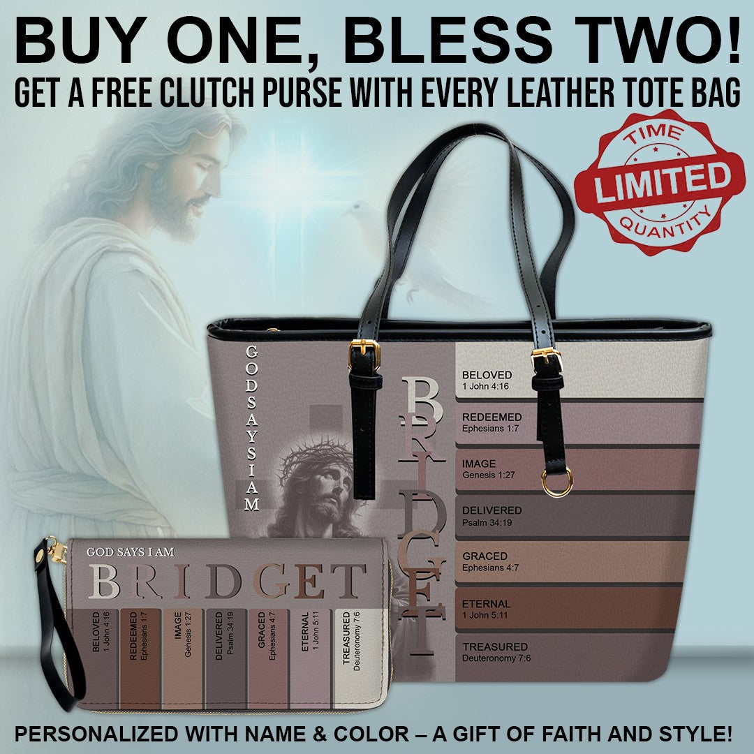 Uncover the sacred meaning of your name - Personalized Leather TOTE Bag – Free Clutch Purse Gift | CHRISTIANARTBAG
