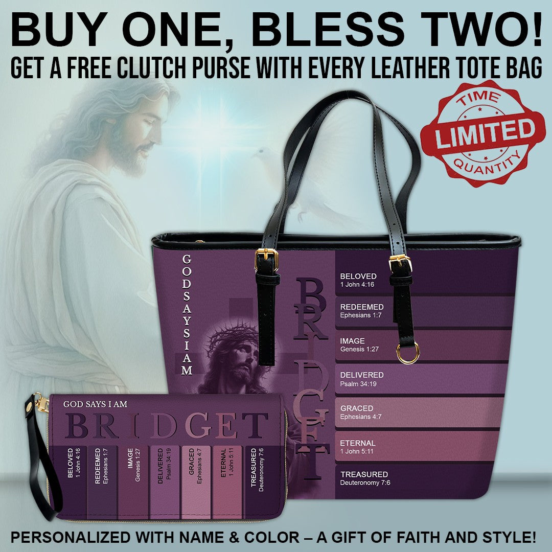 Uncover the sacred meaning of your name - Personalized Leather TOTE Bag – Free Clutch Purse Gift | CHRISTIANARTBAG