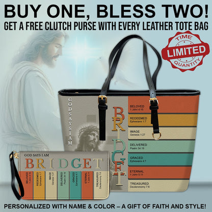 Uncover the sacred meaning of your name - Personalized Leather TOTE Bag – Free Clutch Purse Gift | CHRISTIANARTBAG