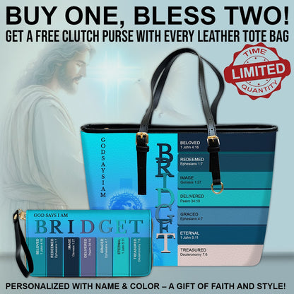 Uncover the sacred meaning of your name - Personalized Leather TOTE Bag – Free Clutch Purse Gift | CHRISTIANARTBAG