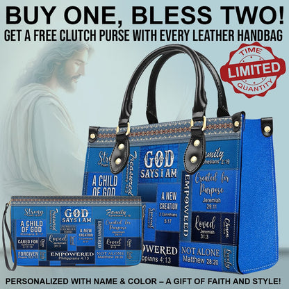 CHRISTIANARTBAG Bible Cover - GOD Says I Am - Free Clutch Purse with Personalized Leather Handbag.