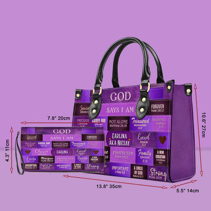 CHRISTIANARTBAG Bible Cover - GOD Says I Am - Free Clutch Purse with Personalized Leather Handbag.