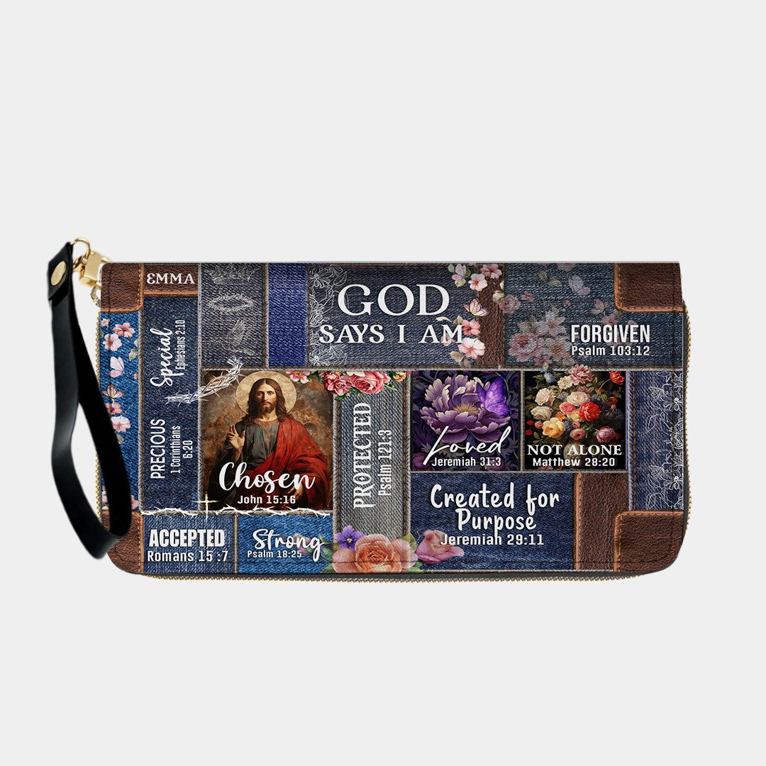 Personalized Christian Handbag | Leather Denim Floral Purse | GOD Says I Am | Custom Bible Bag by CHRISTIANARTBAG