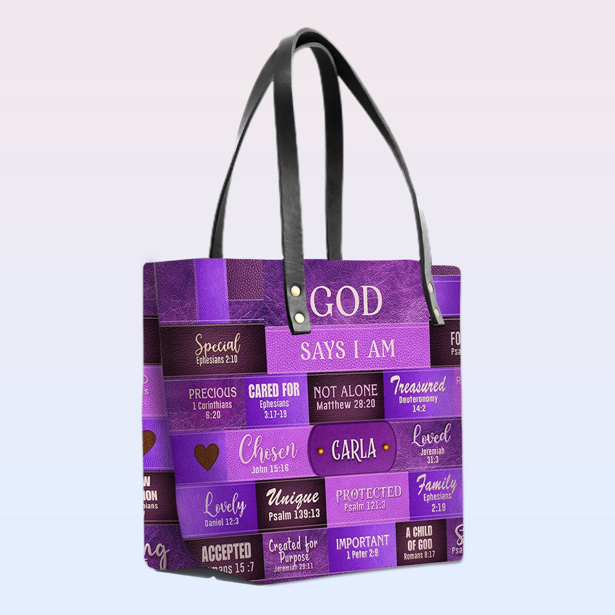 GOD Says I Am - Personalized Christian Leather Tote – God Says I Am Bible Verse Handbag – Free Clutch Purse Gift | CHRISTIANARTBAG