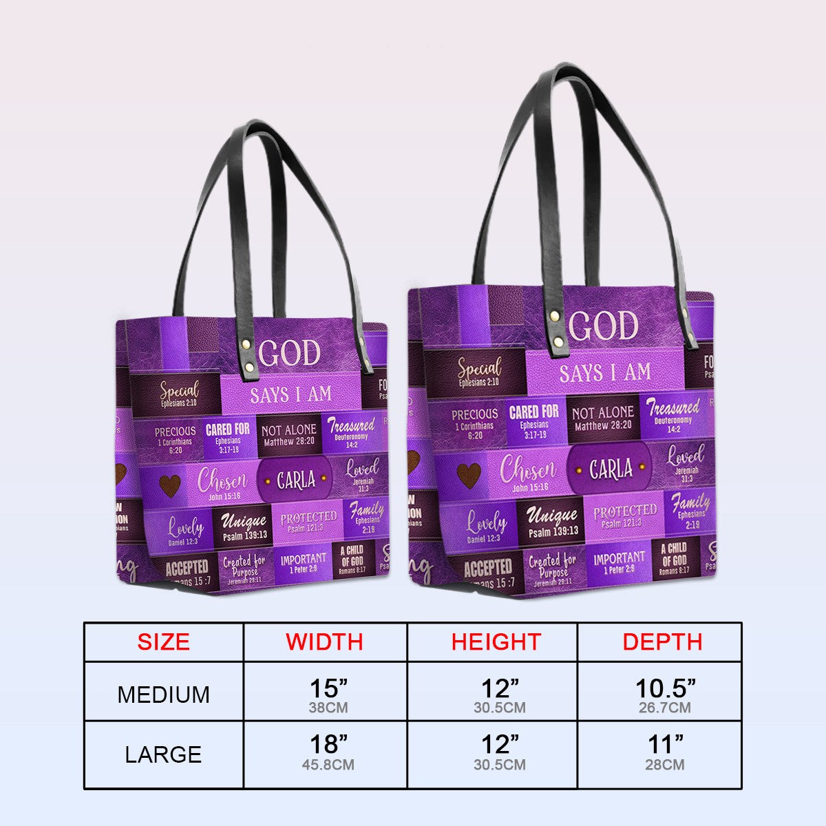 GOD Says I Am - Personalized Christian Leather Tote – God Says I Am Bible Verse Handbag – Free Clutch Purse Gift | CHRISTIANARTBAG