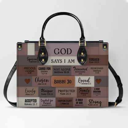 Personalized Leather Handbag & Long Wallet Set – GOD Says I Am Christian Gift for Women