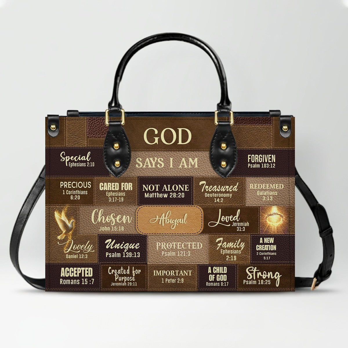 Personalized Leather Handbag & Long Wallet Set – GOD Says I Am Christian Gift for Women