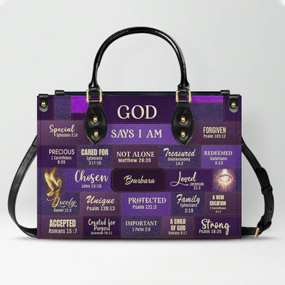 Personalized Leather Handbag & Long Wallet Set – GOD Says I Am Christian Gift for Women