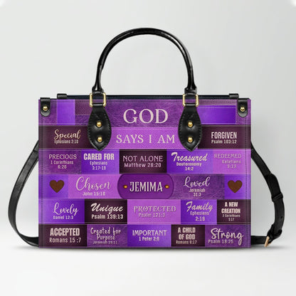 Personalized Leather Handbag & Long Wallet Set – GOD Says I Am Christian Gift for Women