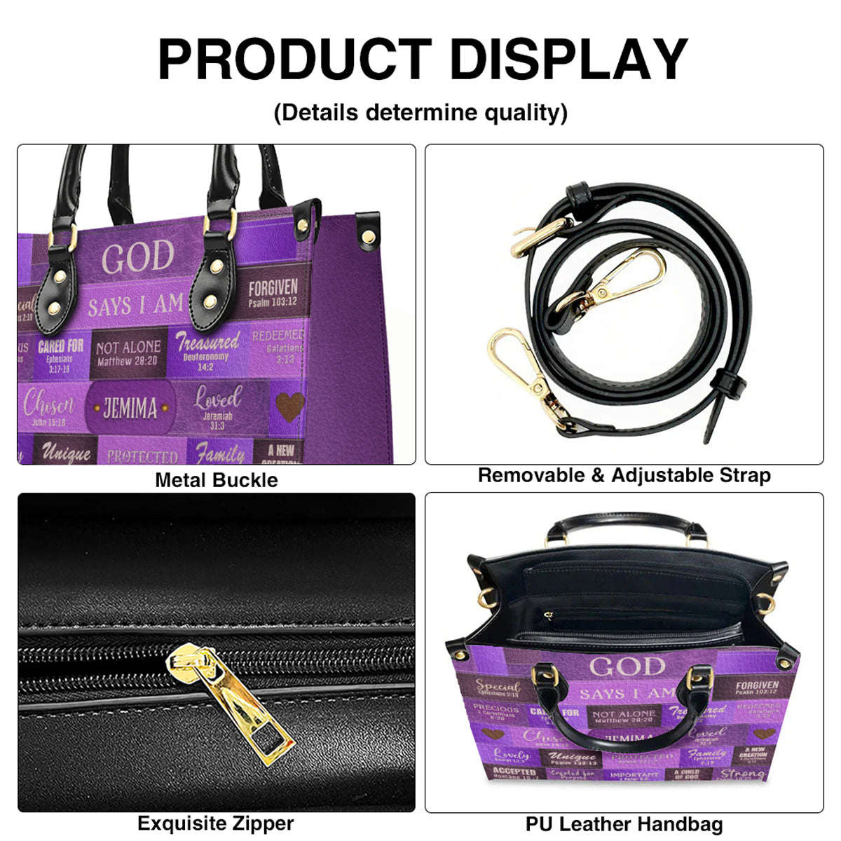 Personalized Leather Handbag & Long Wallet Set – GOD Says I Am Christian Gift for Women