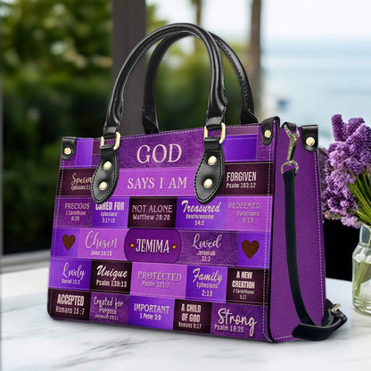 Personalized Leather Handbag & Long Wallet Set – GOD Says I Am Christian Gift for Women