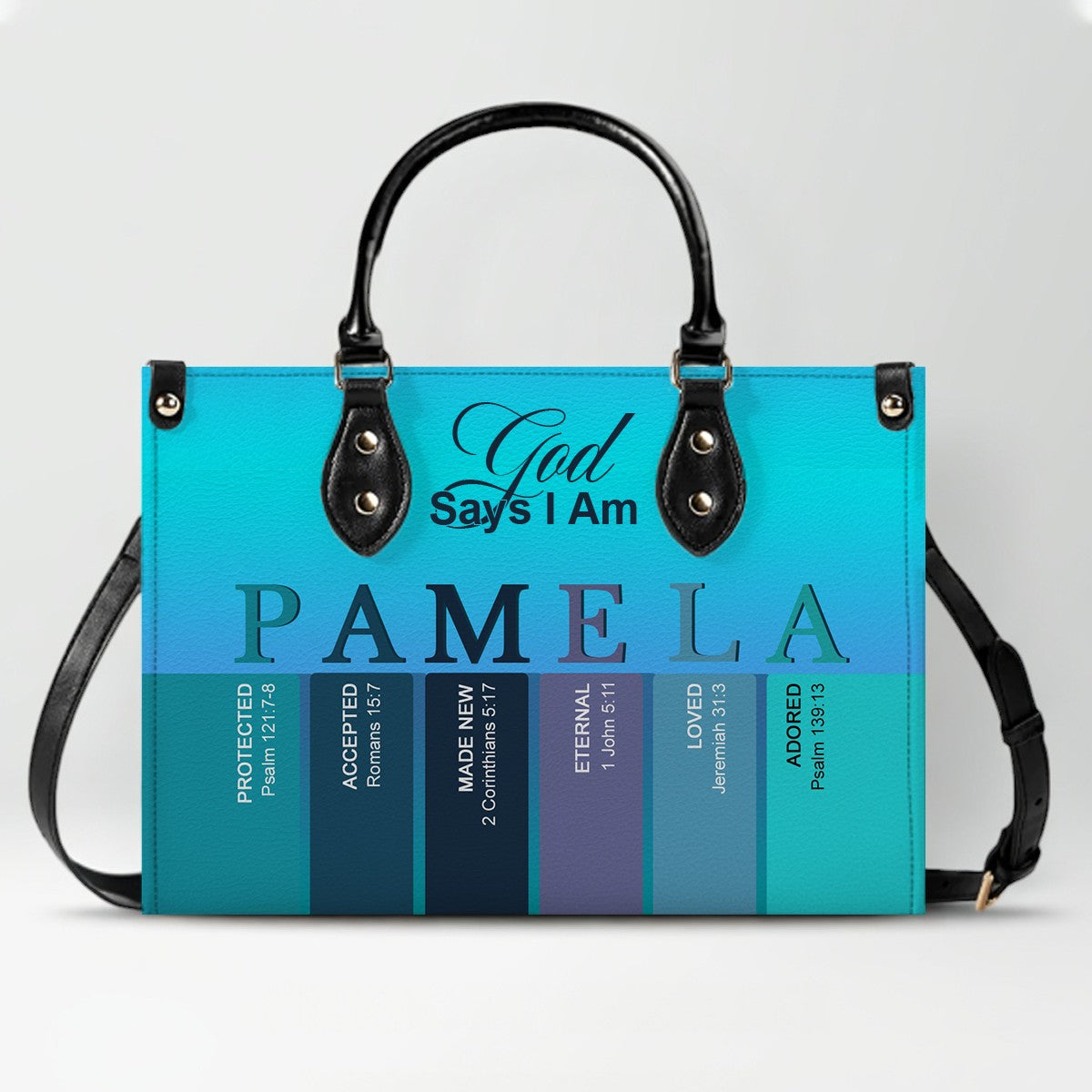 Personalized Christian Leather Handbag – Custom Name Purse with Bible Verses for Each Letter – CHRISTIANARTBAG