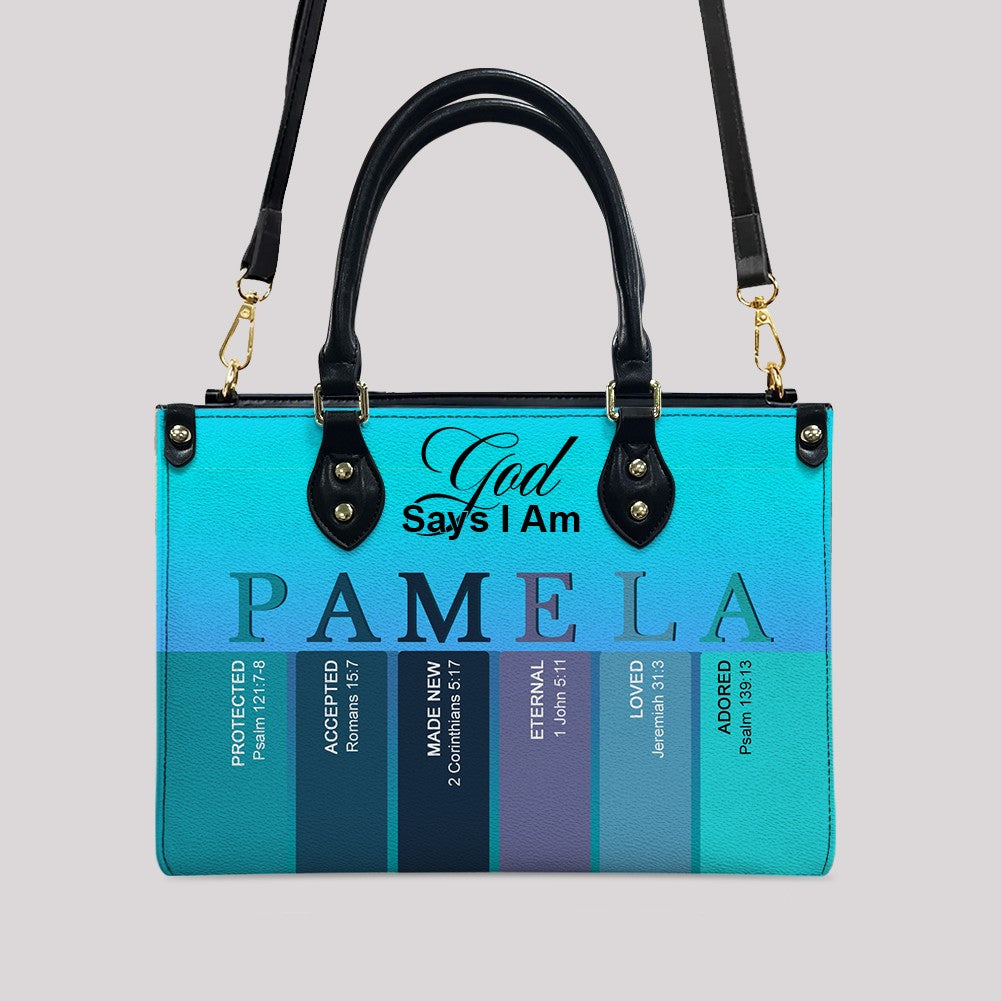 Personalized Christian Leather Handbag – Custom Name Purse with Bible Verses for Each Letter – CHRISTIANARTBAG