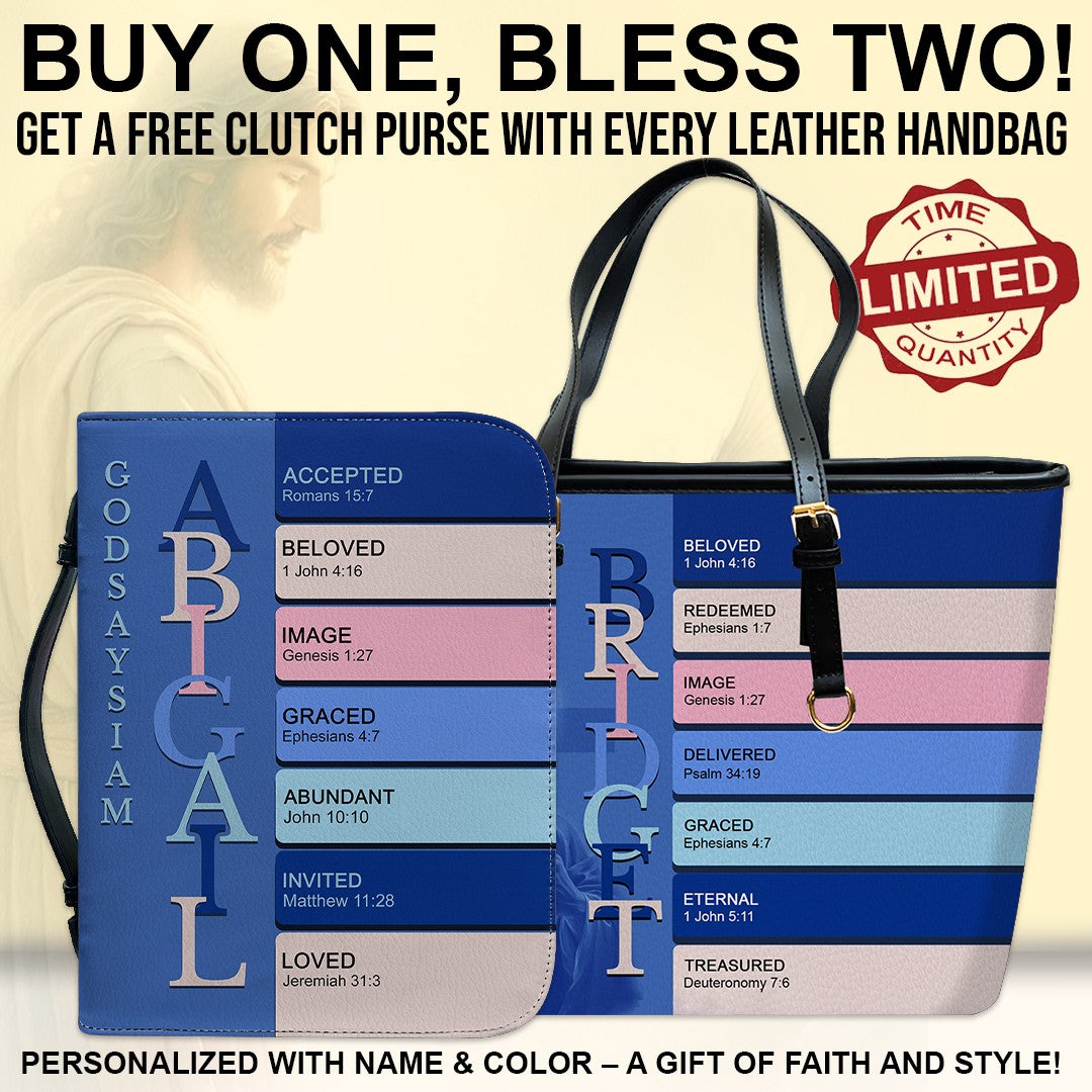Uncover the sacred meaning of your name - Personalized Leather TOTE Handbag – Free Bible Cover Gift | CHRISTIANARTBAG 01060225