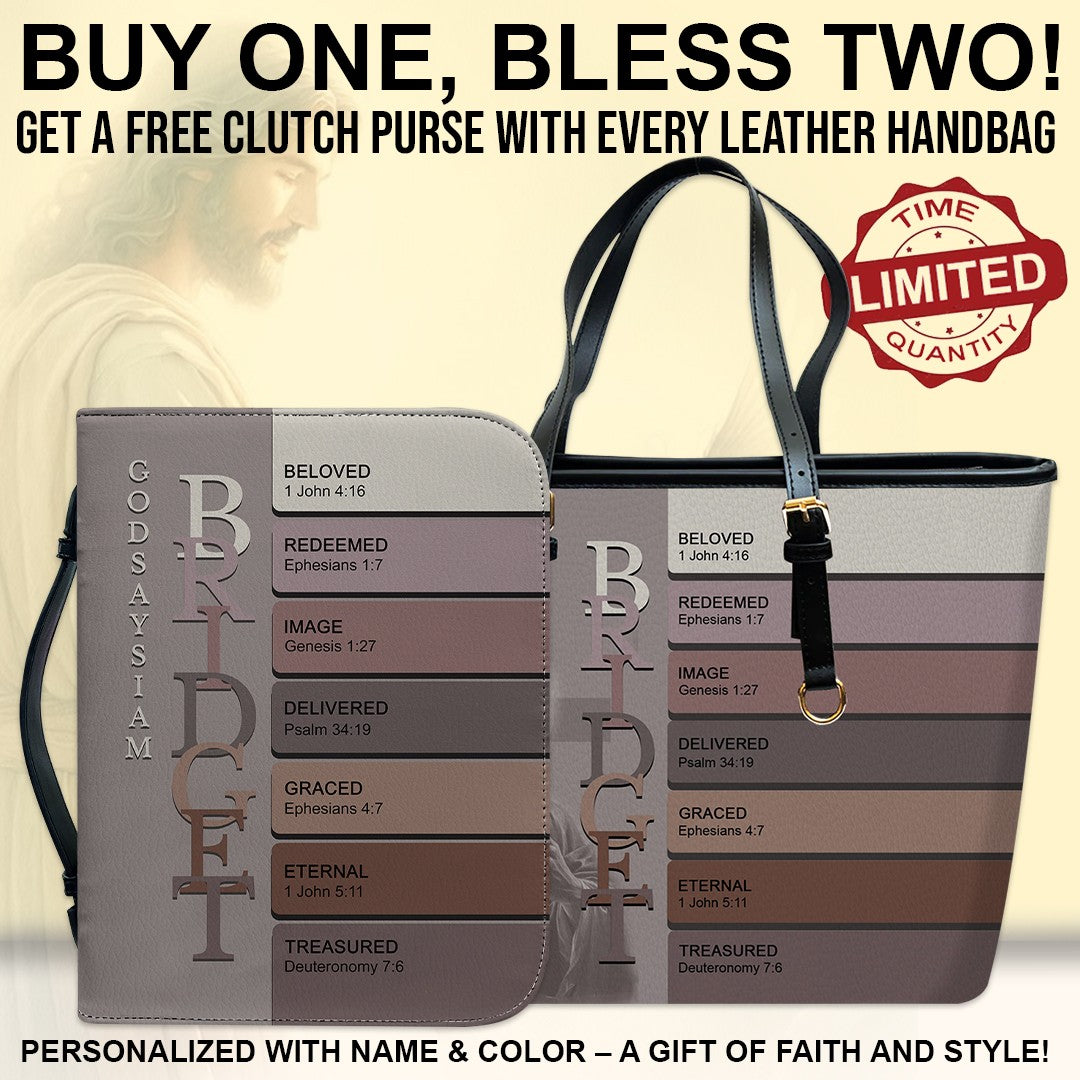 Uncover the sacred meaning of your name - Personalized Leather TOTE Handbag – Free Bible Cover Gift | CHRISTIANARTBAG 01060225