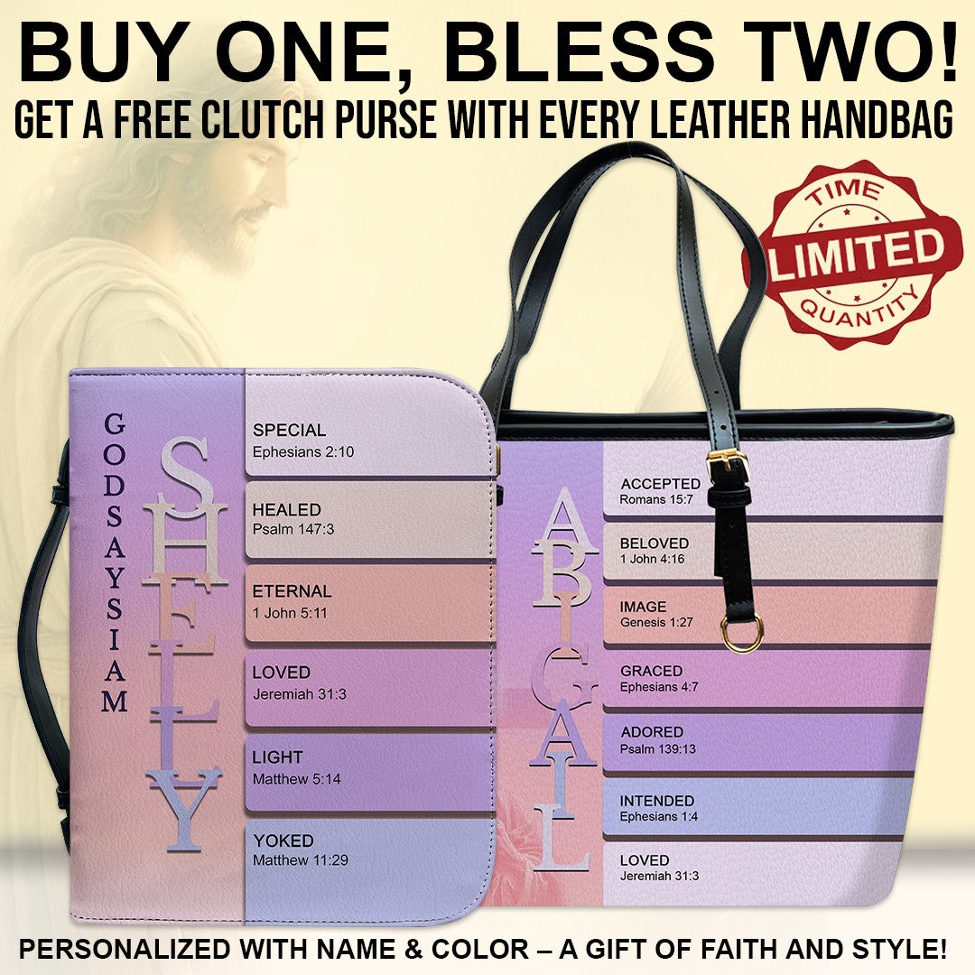 Uncover the sacred meaning of your name - Personalized Leather TOTE Handbag – Free Bible Cover Gift | CHRISTIANARTBAG 01060225