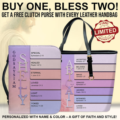 Uncover the sacred meaning of your name - Personalized Leather TOTE Handbag – Free Bible Cover Gift | CHRISTIANARTBAG 01060225