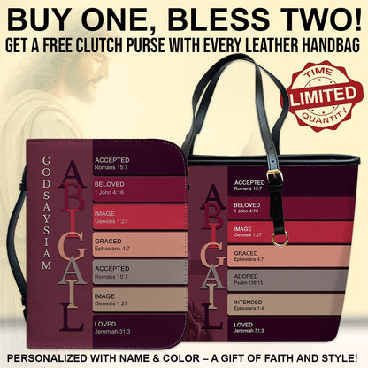 Uncover the sacred meaning of your name - Personalized Leather TOTE Handbag – Free Bible Cover Gift | CHRISTIANARTBAG 01060225