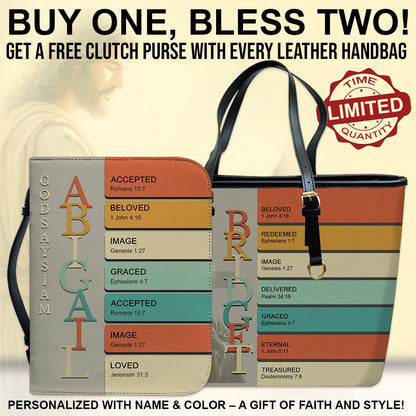Uncover the sacred meaning of your name - Personalized Leather TOTE Handbag – Free Bible Cover Gift | CHRISTIANARTBAG 01060225