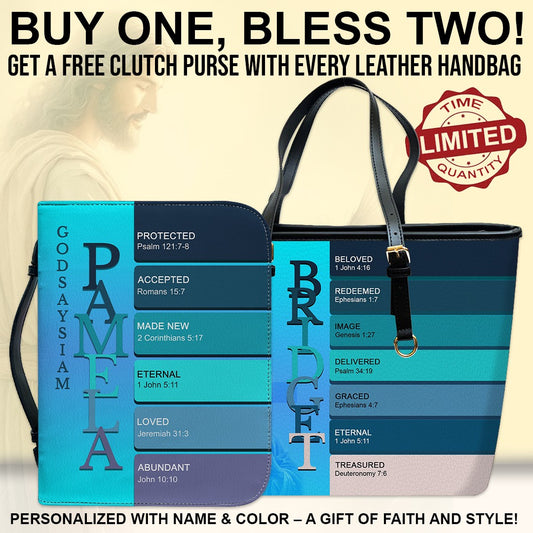 Uncover the sacred meaning of your name - Personalized Leather TOTE Handbag – Free Bible Cover Gift | CHRISTIANARTBAG 01060225